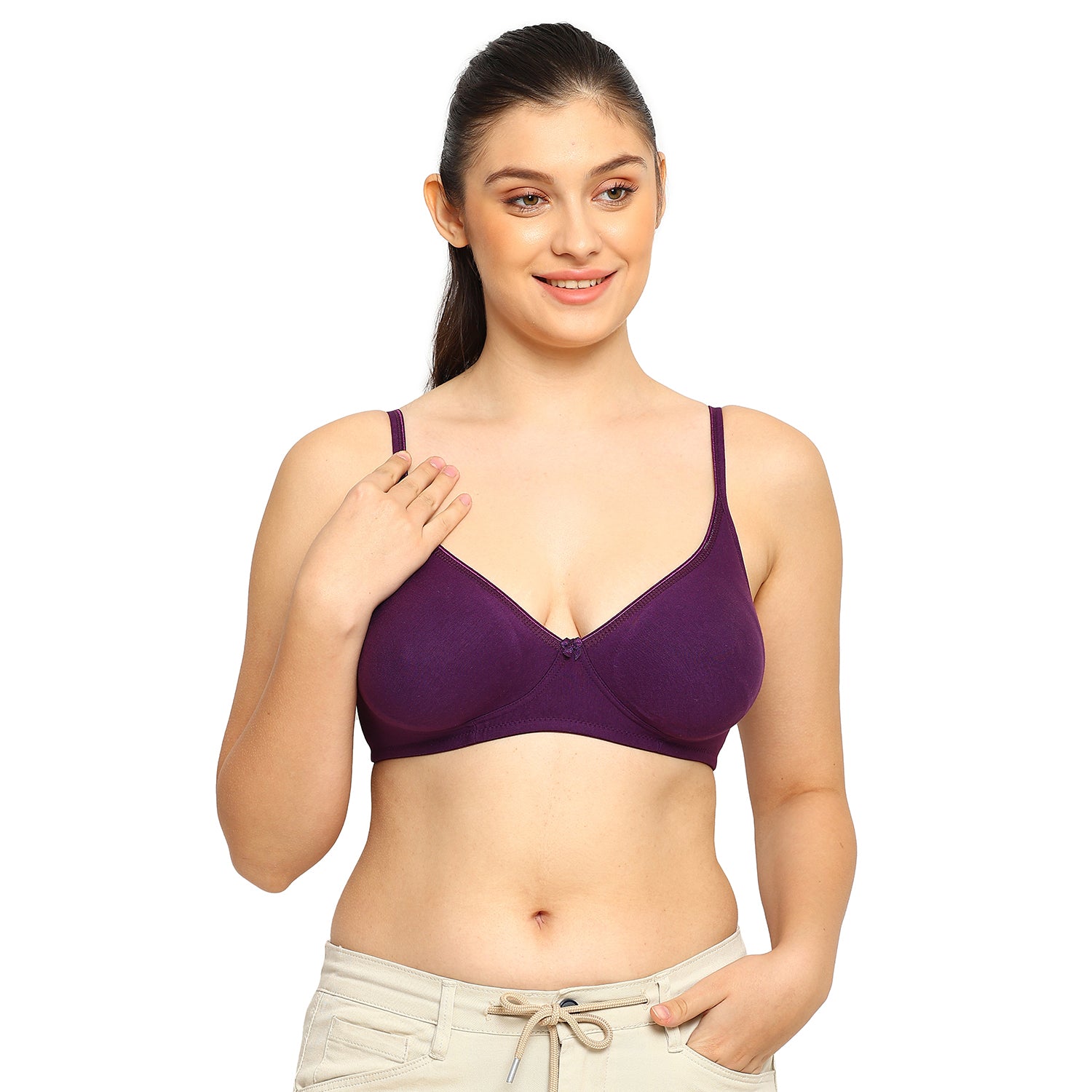 Crystal T-shirt Bra | Double Layered | Non -Padded | Extra Side Support for Bulge Control | B Cup