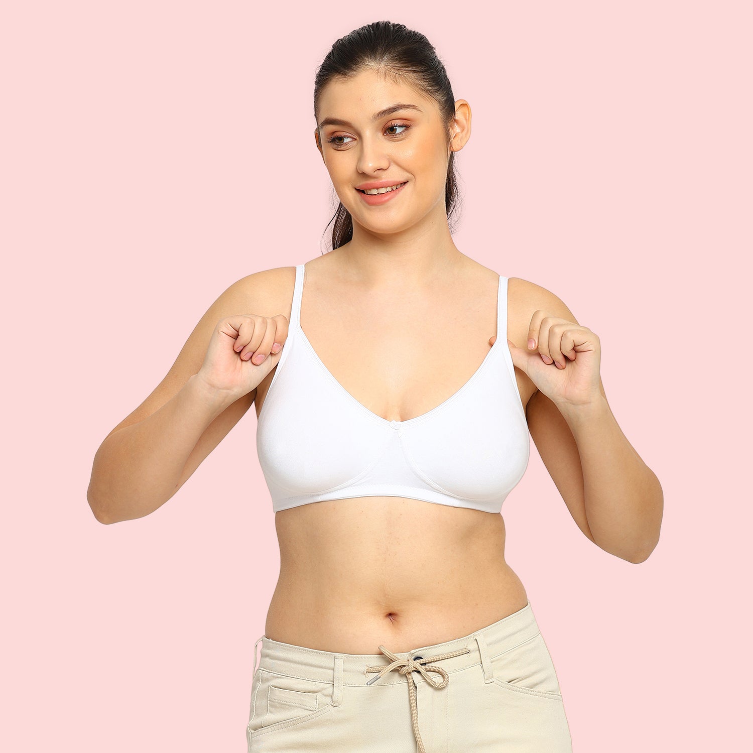 Crystal T-shirt Bra | Double Layered | Non -Padded | Extra Side Support for Bulge Control | B Cup