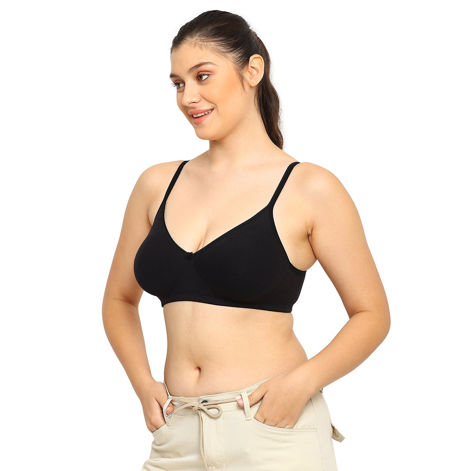 Crystal T-shirt Bra | Double Layered | Non -Padded | Extra Side Support for Bulge Control | B Cup