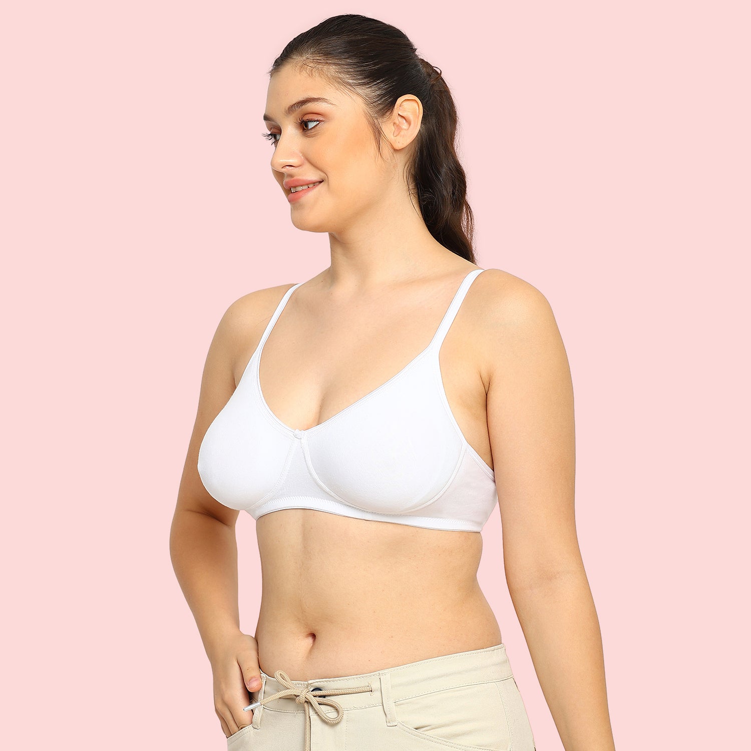 Crystal T-shirt Bra | Double Layered | Non -Padded | Extra Side Support for Bulge Control | B Cup