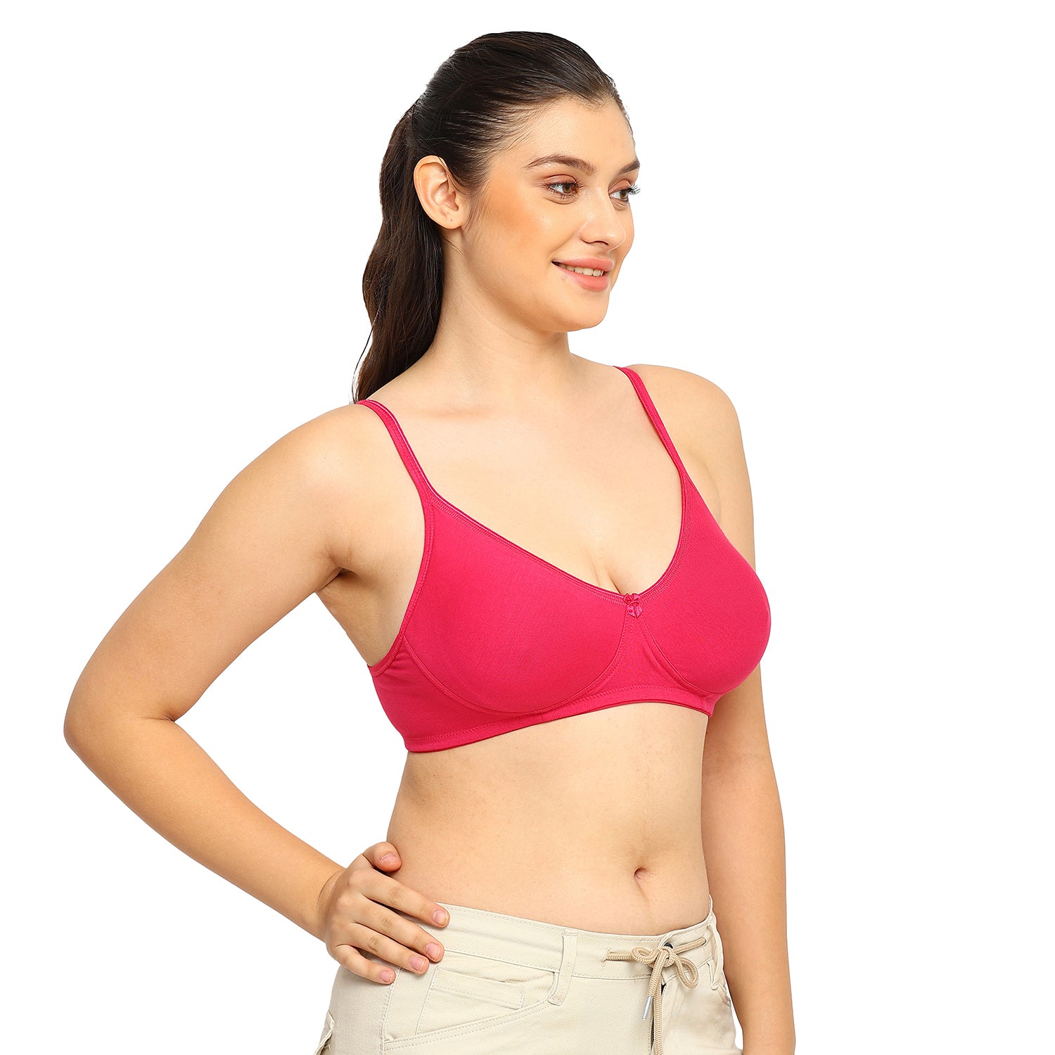 Crystal T-shirt Bra | Double Layered | Non -Padded | Extra Side Support for Bulge Control | B Cup