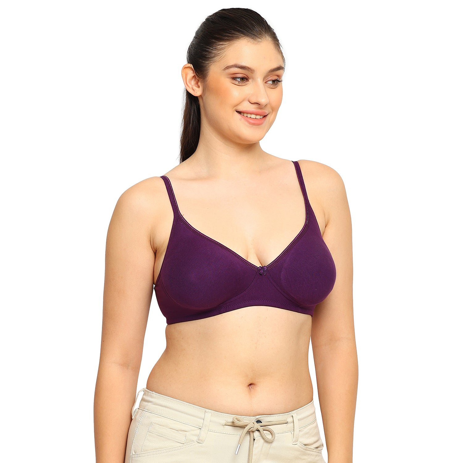 Crystal T-shirt Bra | Double Layered | Non -Padded | Extra Side Support for Bulge Control | B Cup