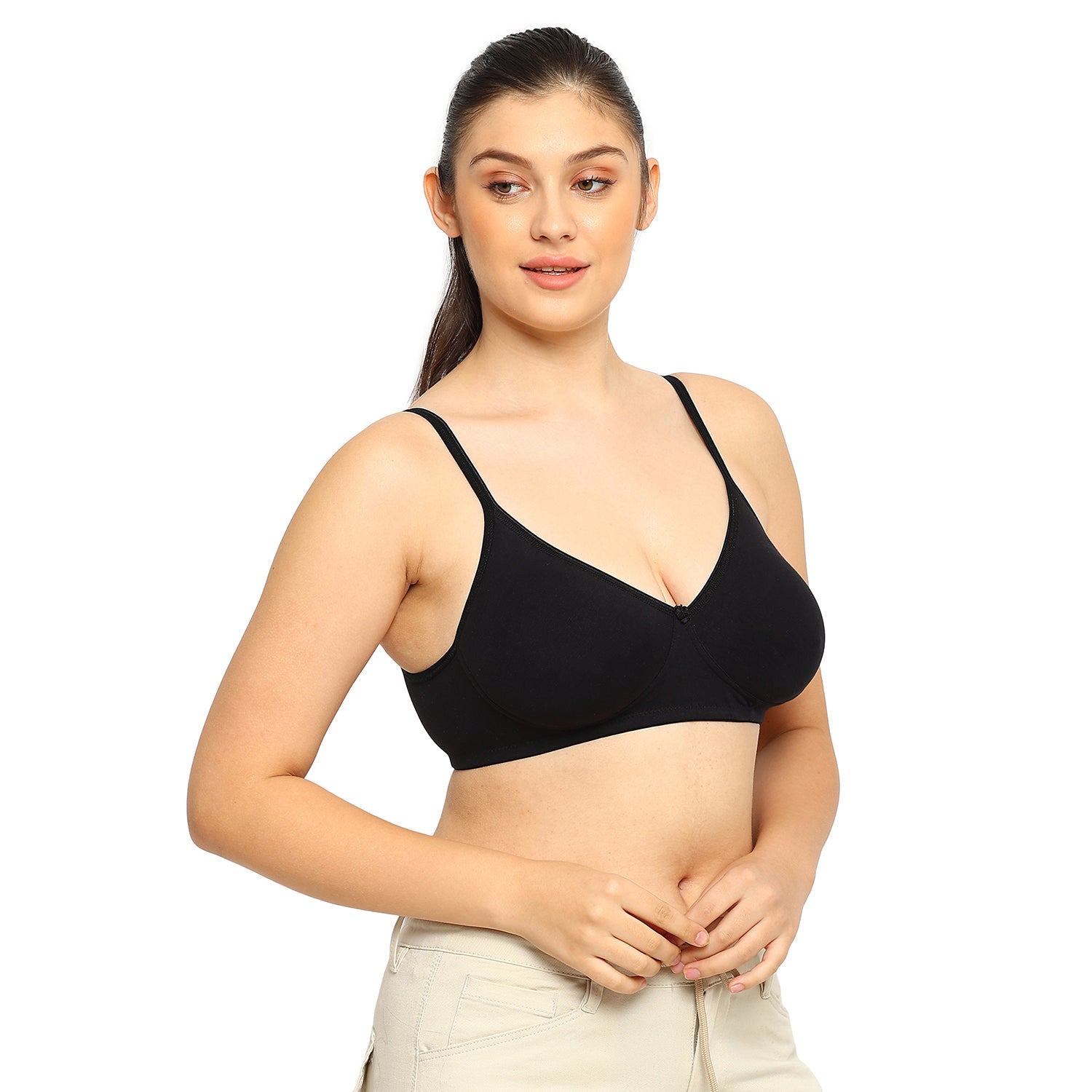 Crystal T-shirt Bra | Double Layered | Non -Padded | Extra Side Support for Bulge Control | B Cup