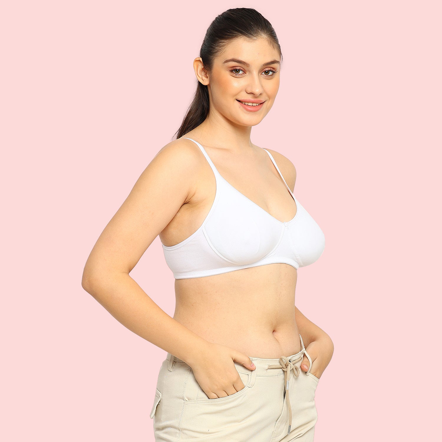 Crystal T-shirt Bra | Double Layered | Non -Padded | Extra Side Support for Bulge Control | B Cup